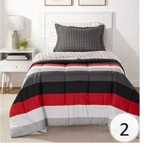 Twin Reversible Red and Black Comforter with Matching Sham